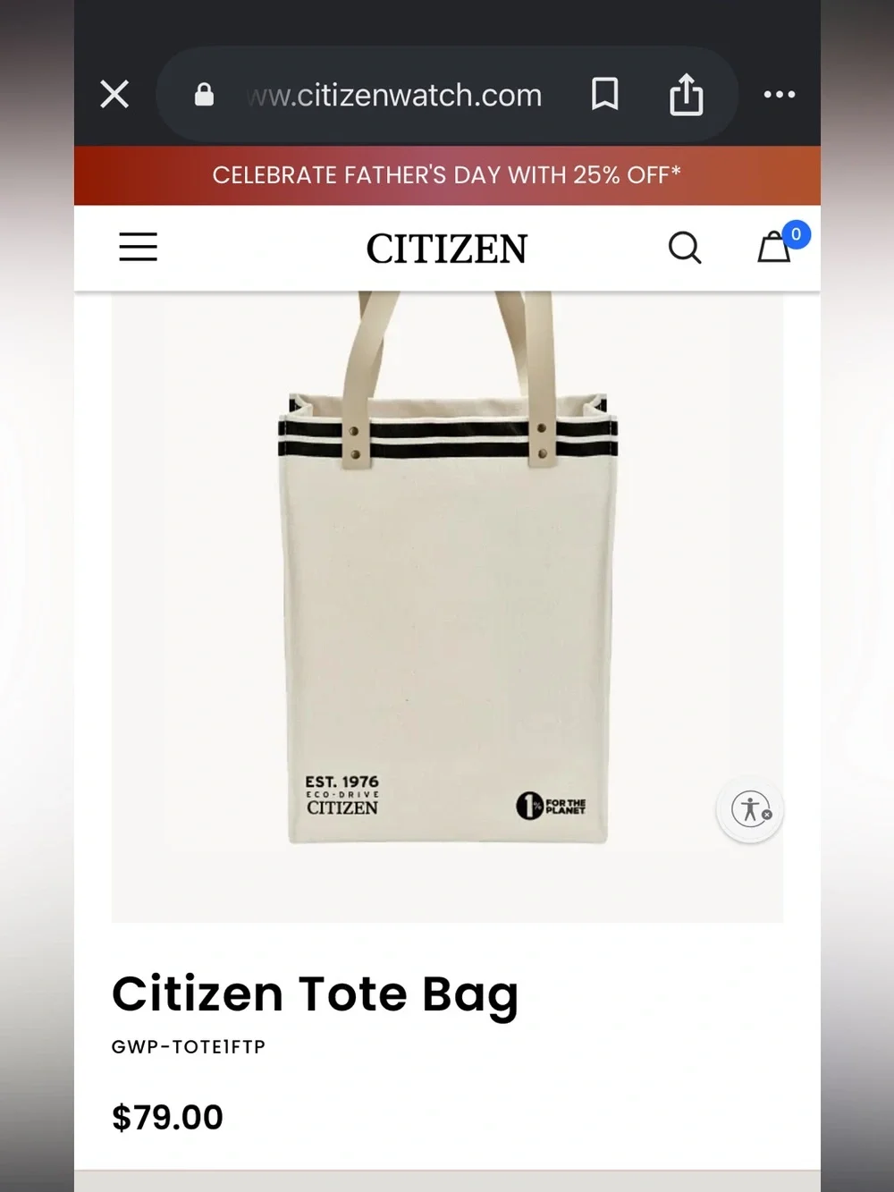 Citizen Natural Canvas Tote with Black Stripe and Tan Straps NWT
